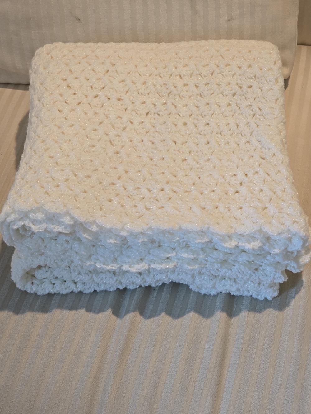 Handmade White Crochet Blanket